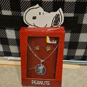 Peanuts Snoopy Necklace and Earring Set - Red and Silver